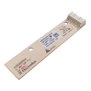 Placa de Interface Original Electrolux para Refrigerador Frost Free DB44, código A20162501. Placa retangular com display digital e botões de controle, responsável por gerenciar as funções de temperatura e modo do aparelho. Peça de reposição genuína para o painel frontal.