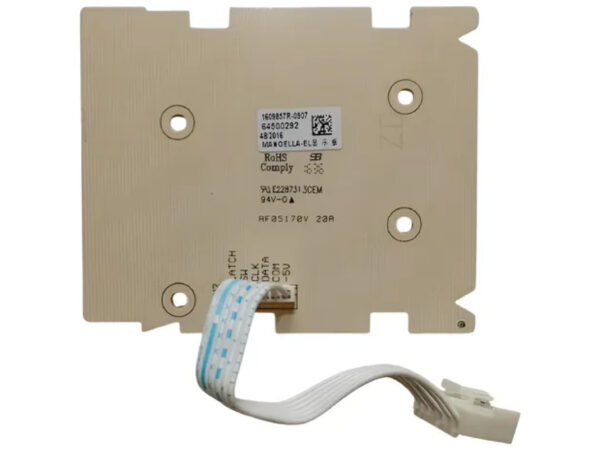 Placa Interface Original Electrolux para Lavadora de Roupas LTE08, código de referência 64500155 ou compatível. Placa de circuito eletrônico do painel frontal da máquina, responsável por receber comandos do usuário (botões e LED) e controlar as funções de lavagem. Peça de reposição genuína.